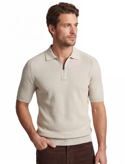 Hugo Boss poloshirt Boss Orange kancello rits beige effen