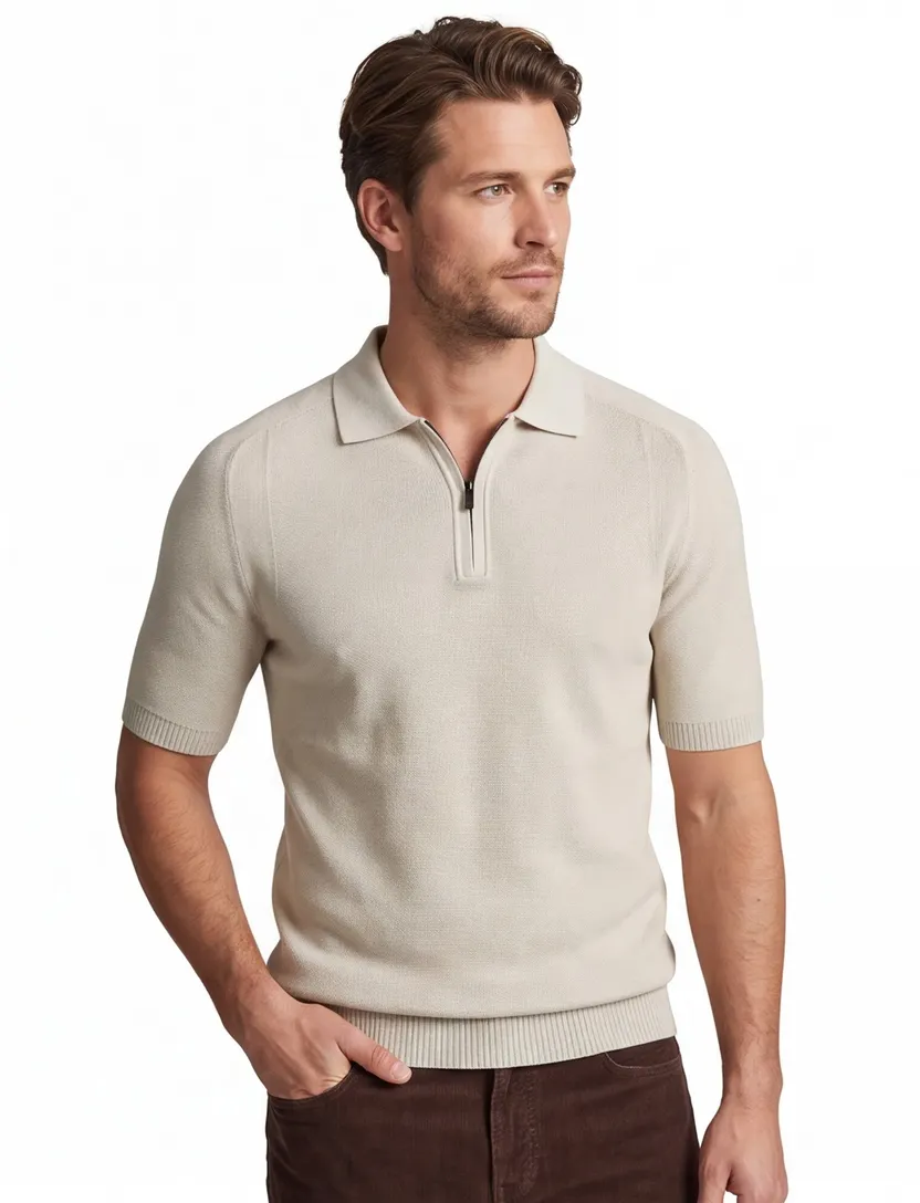 poloshirt Boss Orange kancello rits beige effen