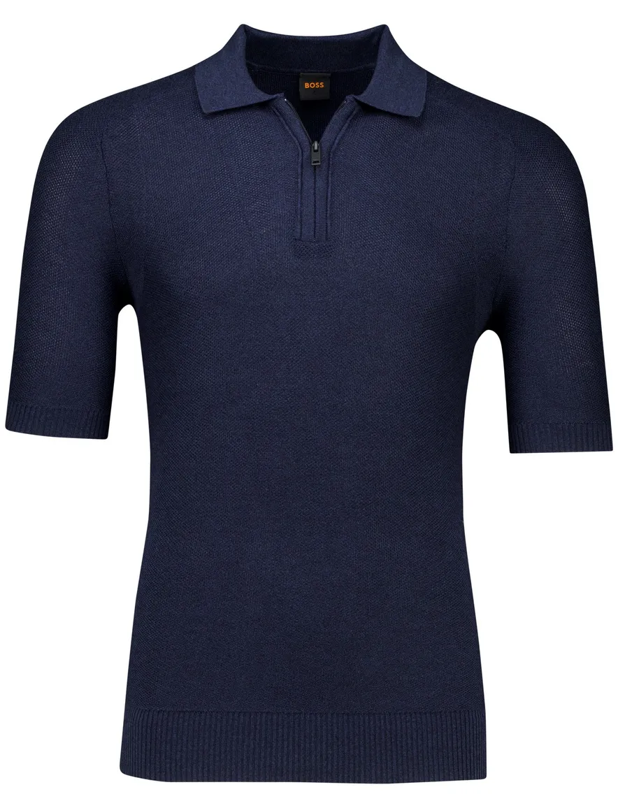 Boss orange poloshirt donkerblauw met rits