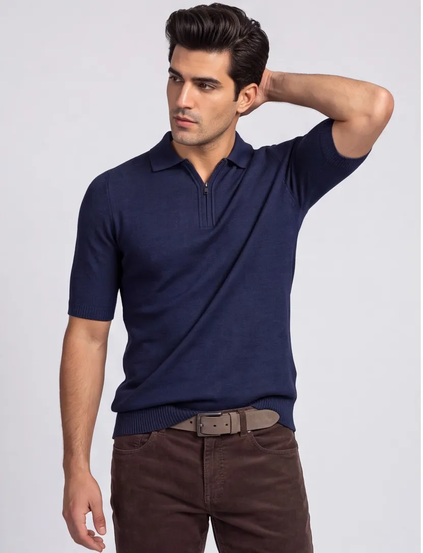 poloshirt Boss Orange donkerblauw met rits