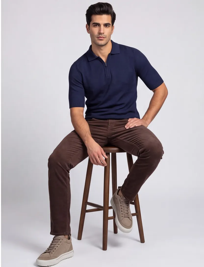 poloshirt Boss Orange donkerblauw met rits