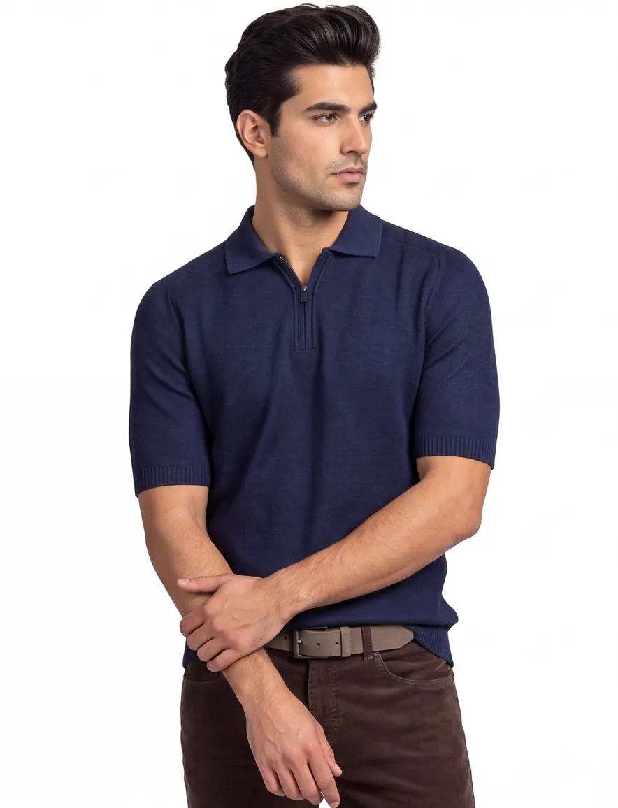 Boss orange poloshirt donkerblauw met rits