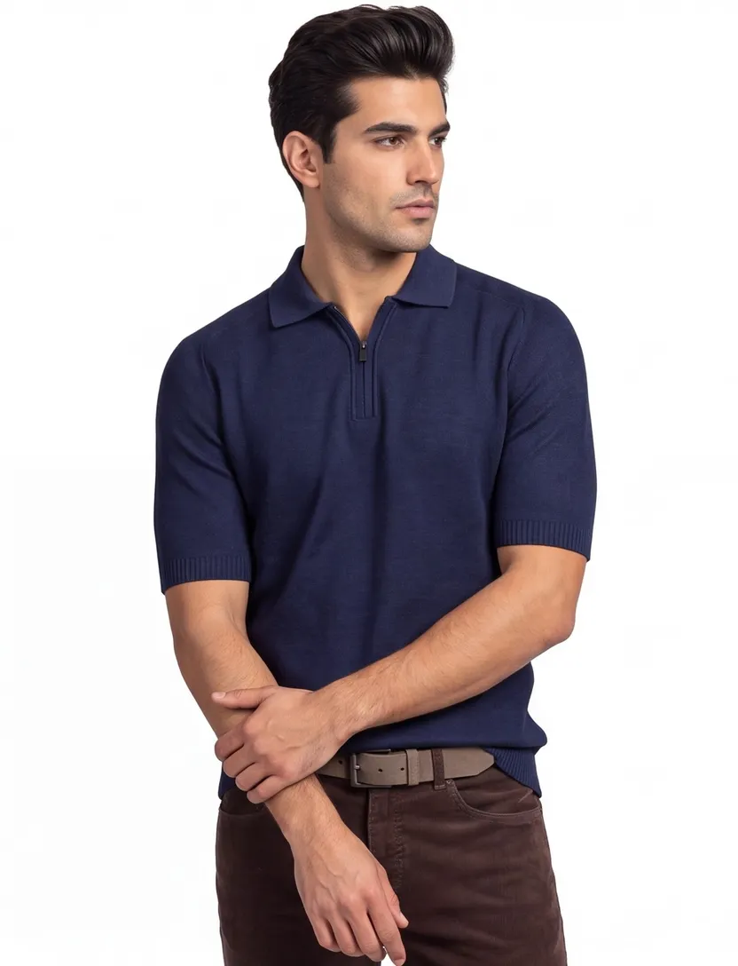 poloshirt Boss Orange donkerblauw met rits