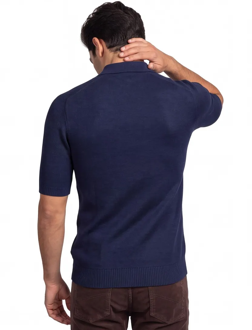 poloshirt Boss Orange donkerblauw met rits