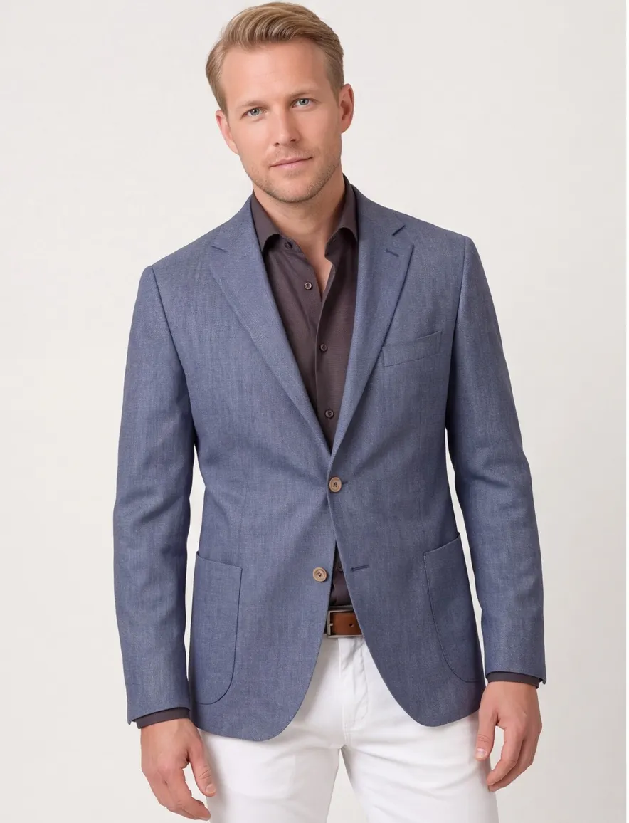 Dressler colbert wol blauw geprint