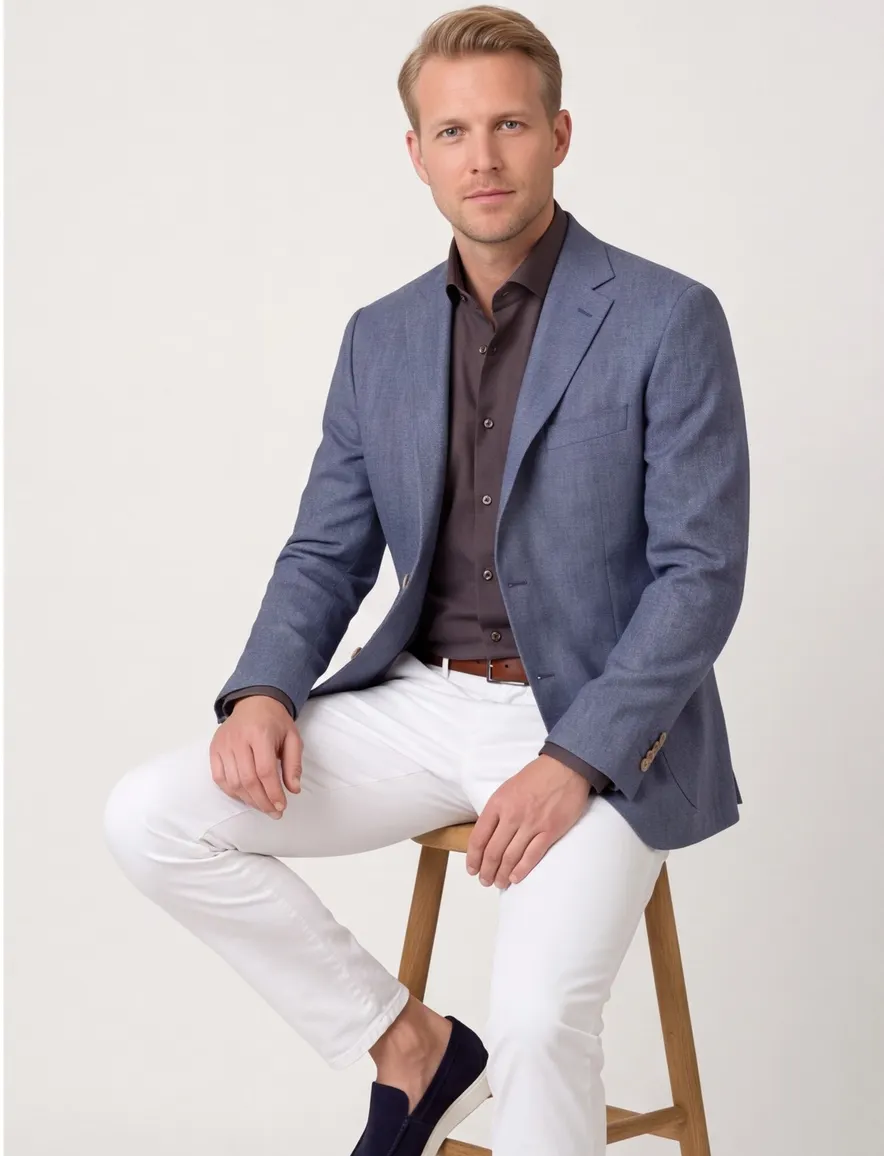 Dressler colbert wol blauw geprint
