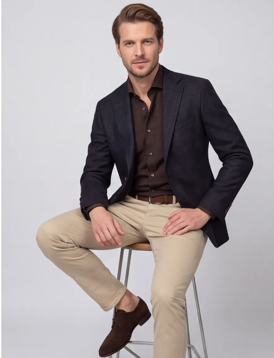 lamswol Dressler colbert navy geruit