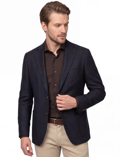 Dressler lamswol Dressler colbert navy geruit