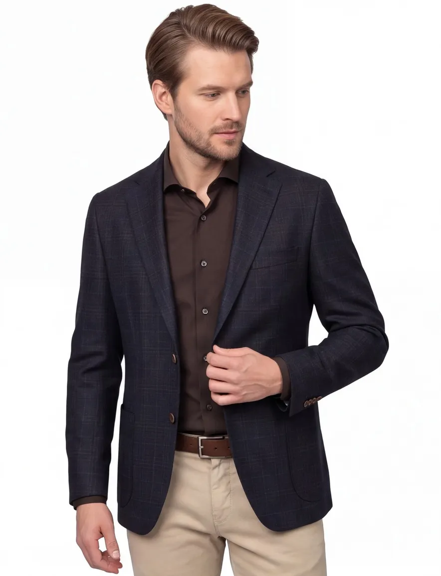 lamswol Dressler colbert navy geruit
