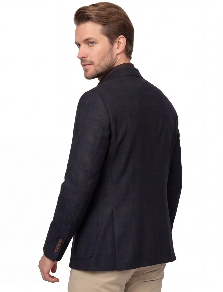 lamswol Dressler colbert navy geruit