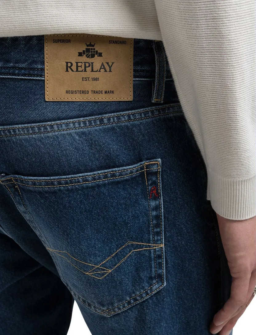Replay jeans straight fit donkerblauw Grover