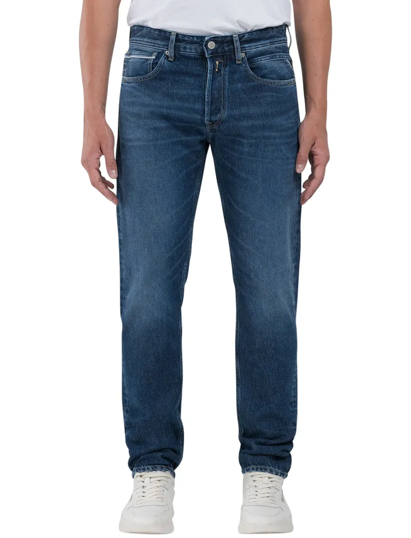Replay jeans straight fit donkerblauw Grover