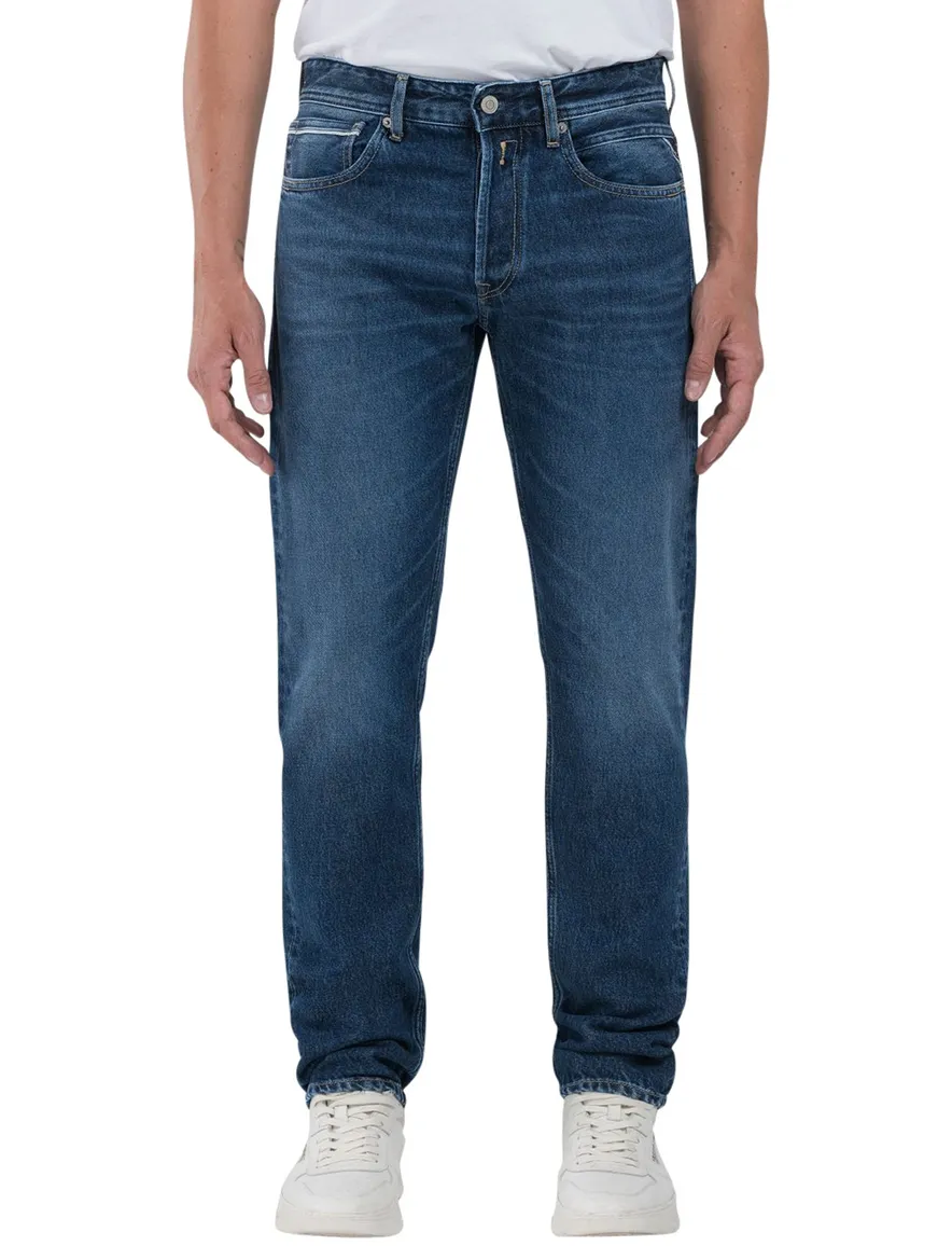 Replay straight fit jeans donkerblauw Grover
