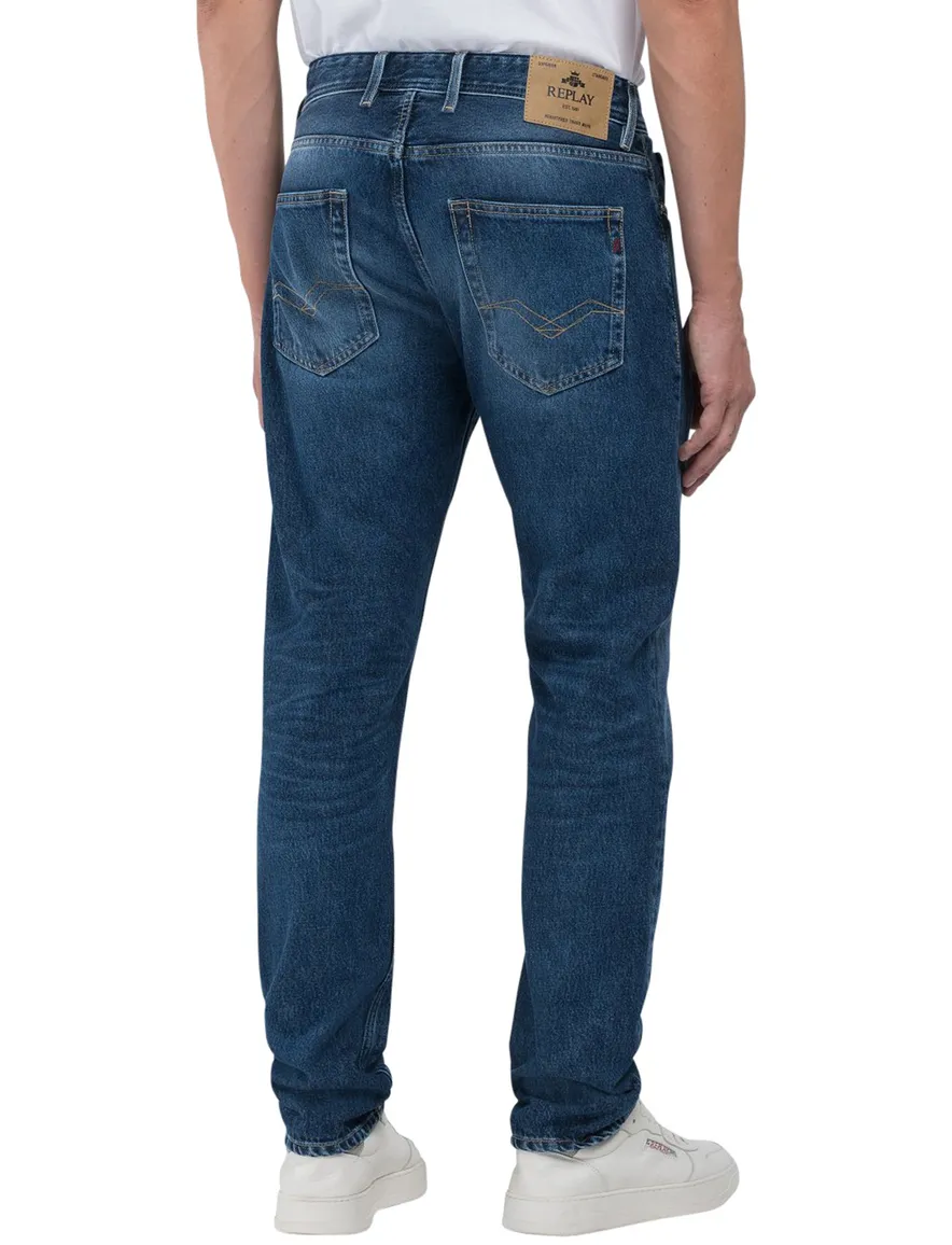 Replay straight fit jeans donkerblauw Grover