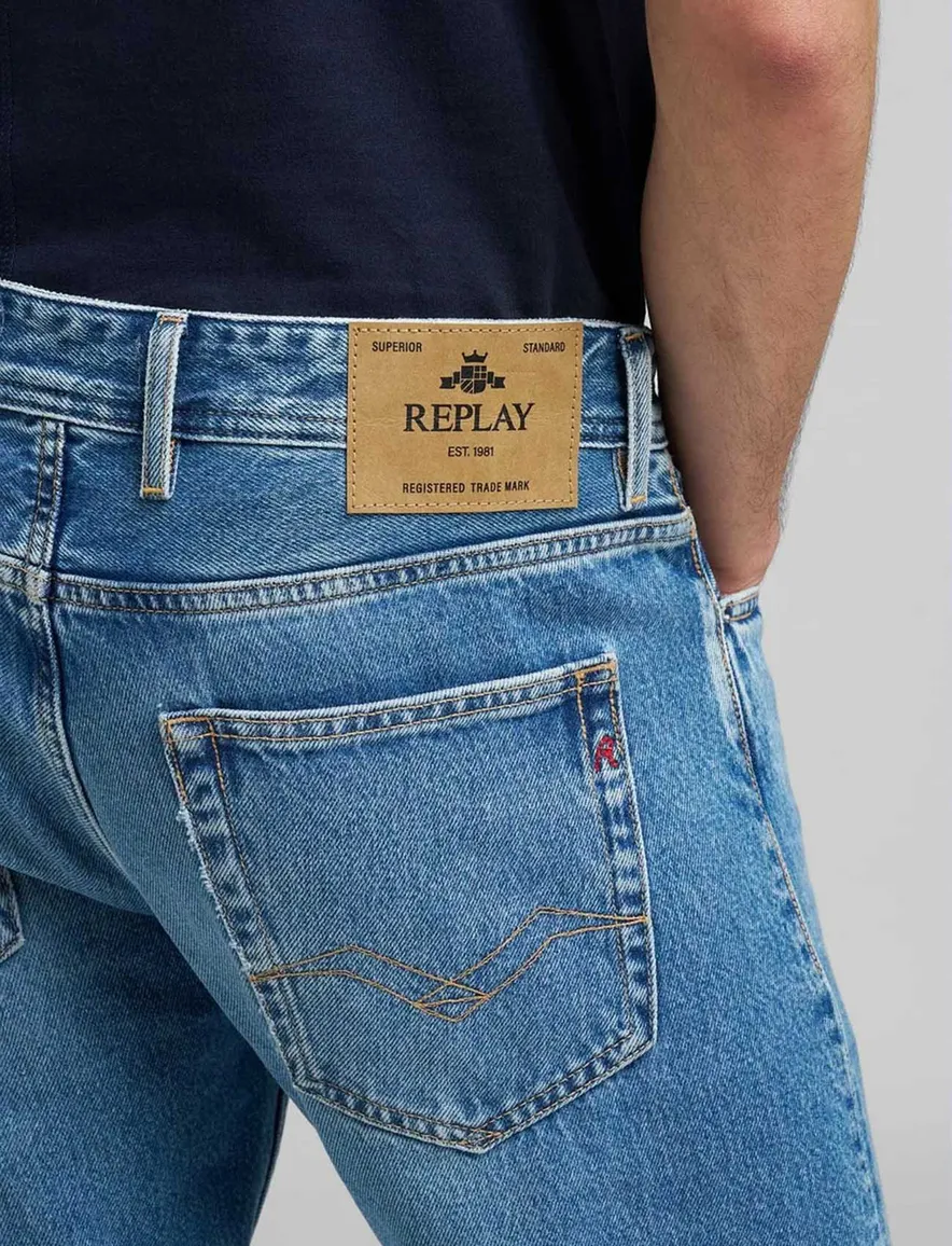 Replay straight fit jeans blauw Grover