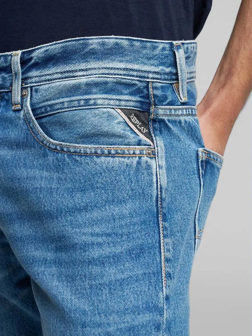 Replay straight fit jeans blauw Grover