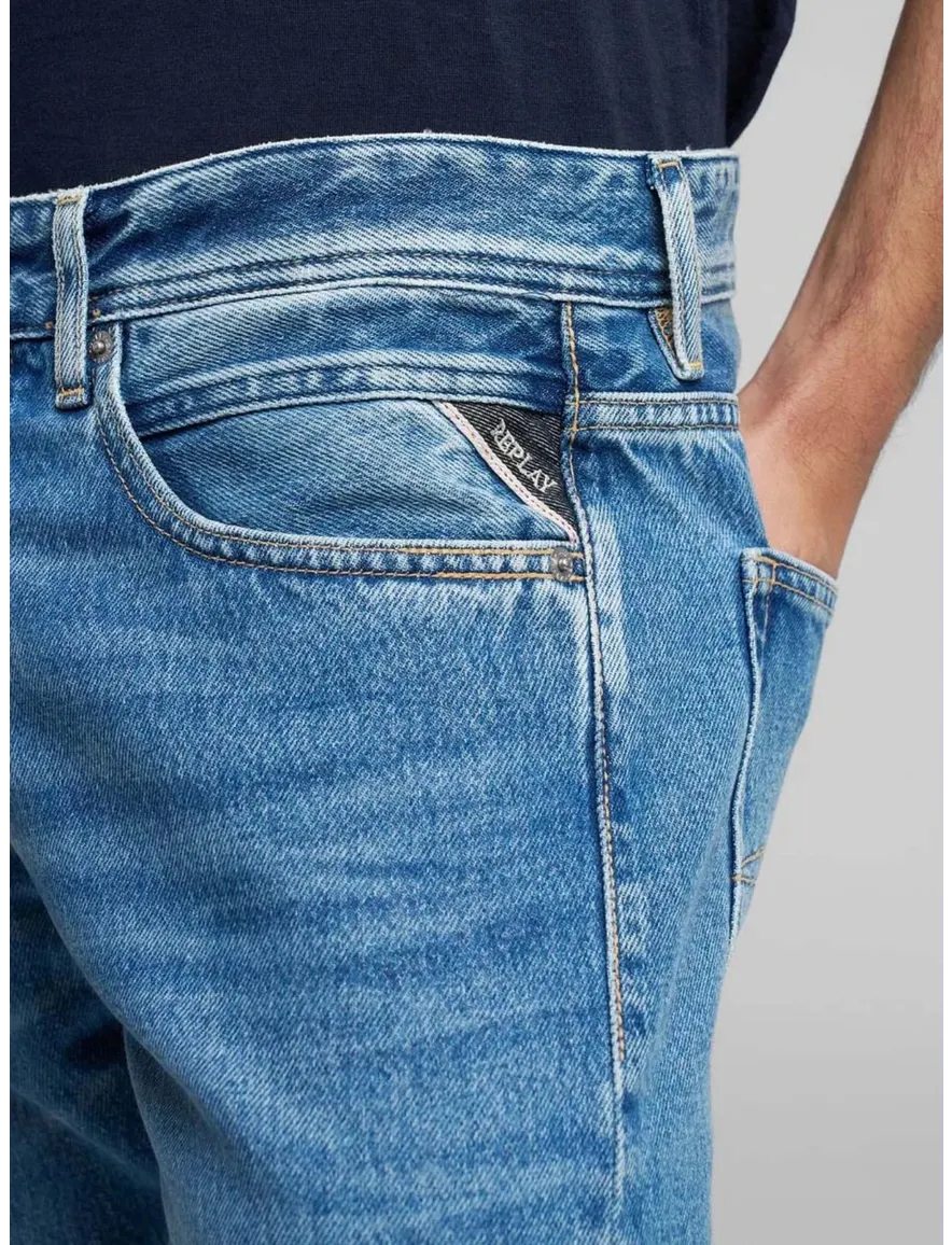 Replay straight fit jeans blauw Grover