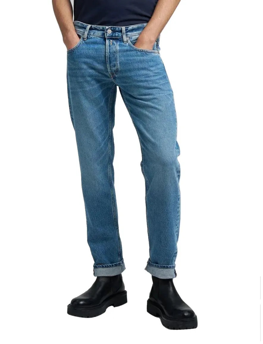 Replay straight fit jeans blauw Grover