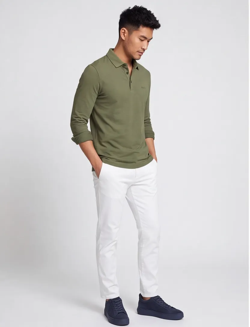 poloshirt lange mouw Boss Black groen katoen