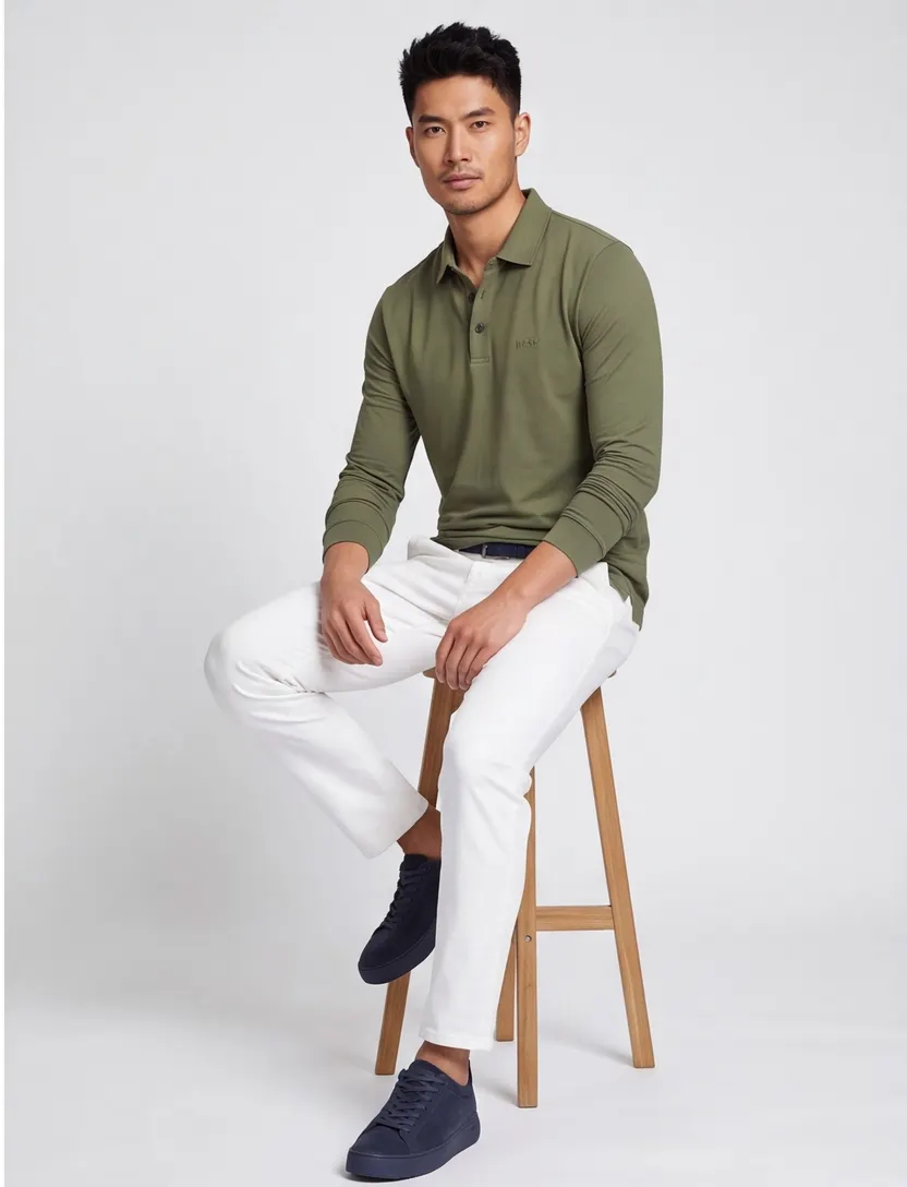 poloshirt lange mouw Boss Black groen katoen