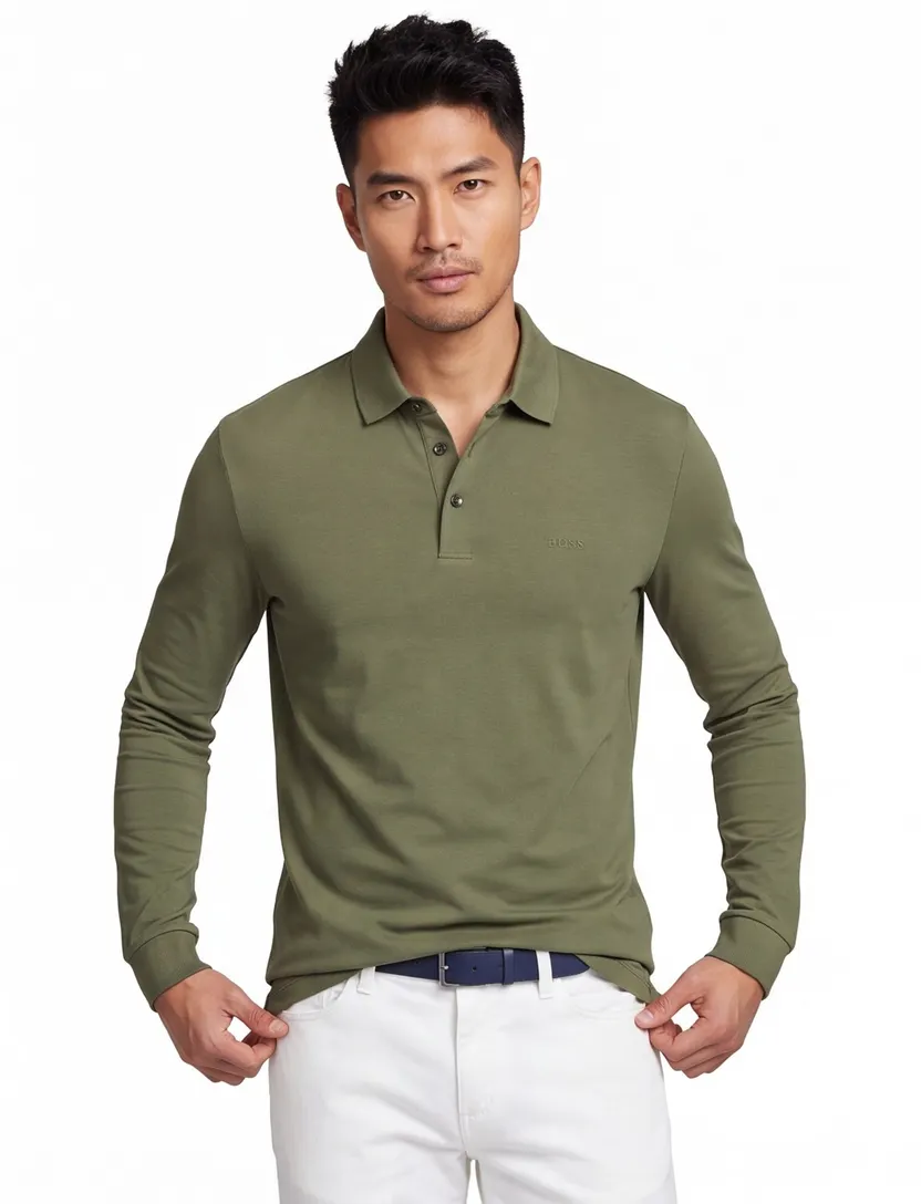 poloshirt lange mouw Boss Black groen katoen