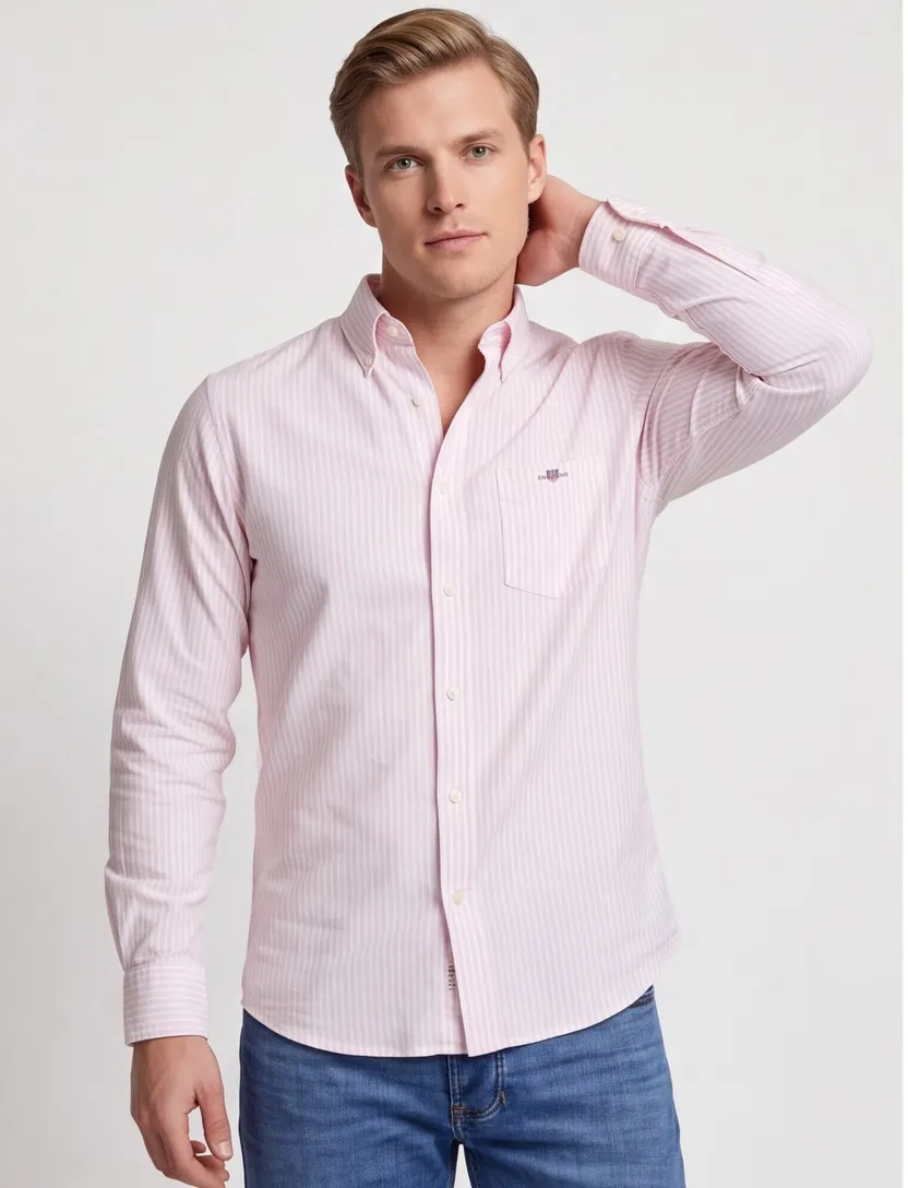 Gant overhemd licht roze gestreept met borstzak