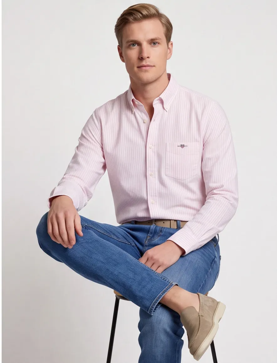 Gant overhemd licht roze gestreept lange mouw