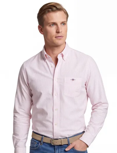 Gant Gant overhemd licht roze gestreept met borstzak