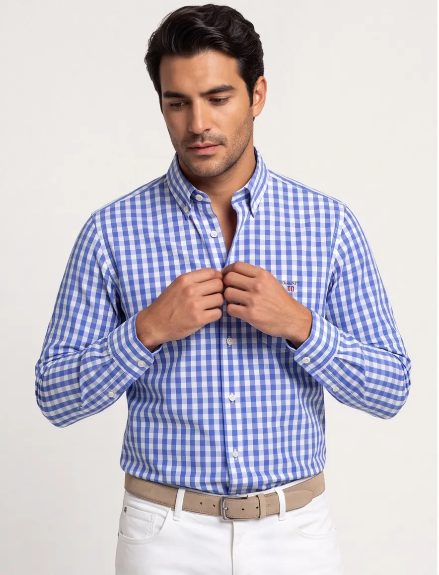 Gant overhemd blauw geruit