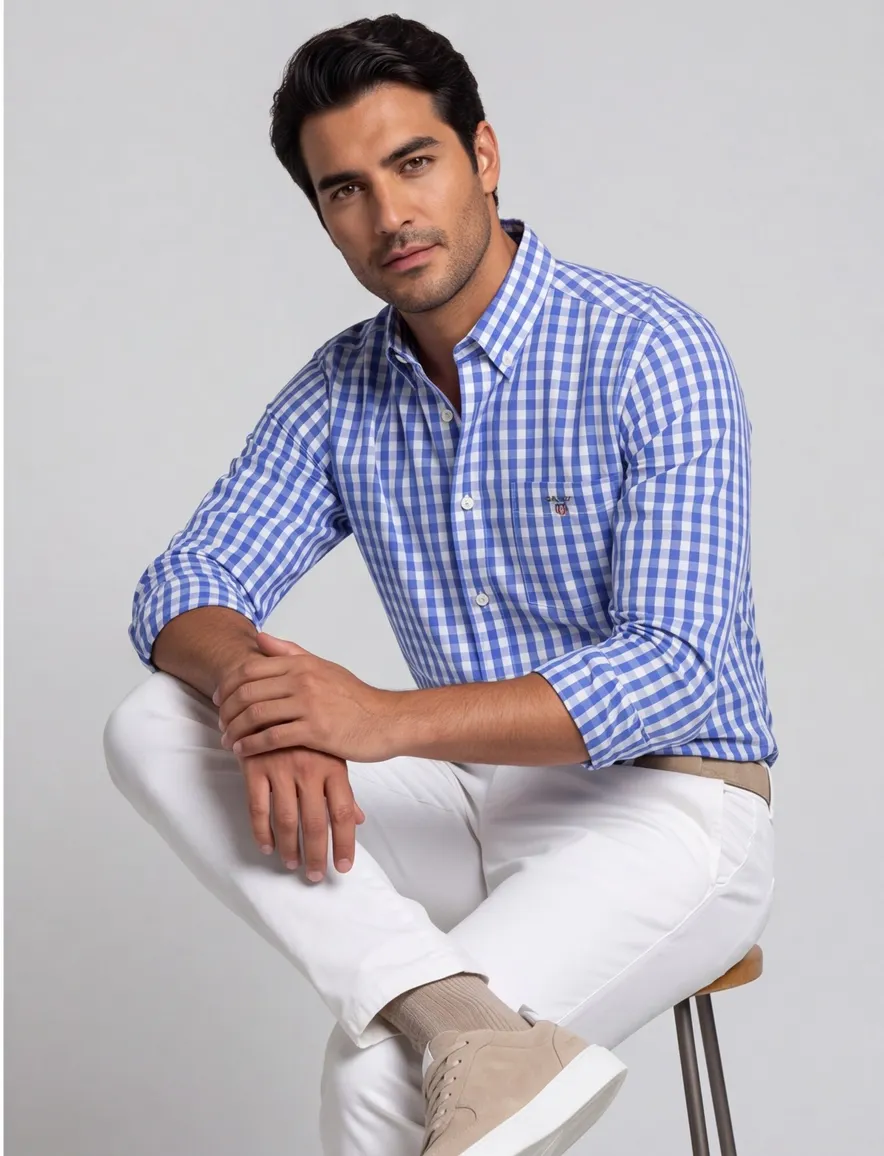 Gant overhemd blauw geruit