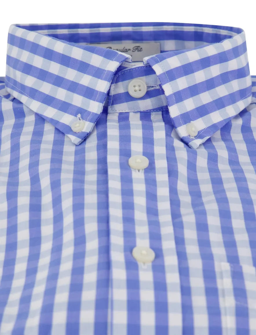 Gant overhemd blauw geruit lange mouw borstzak