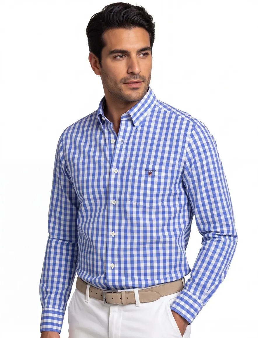Gant overhemd blauw geruit