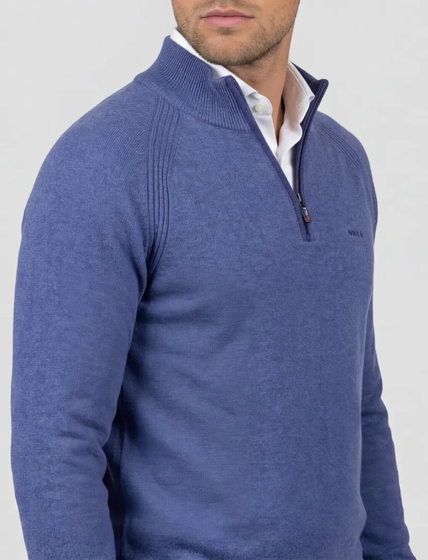 NZA blauw katoen effen half zip