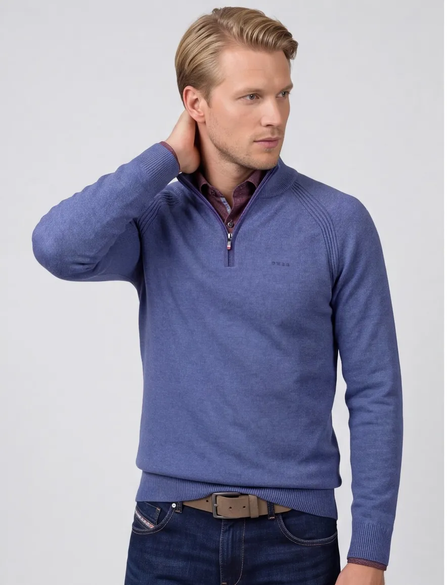 NZA blauw katoen effen half zip