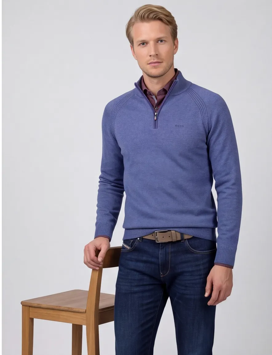 NZA blauw katoen effen half zip