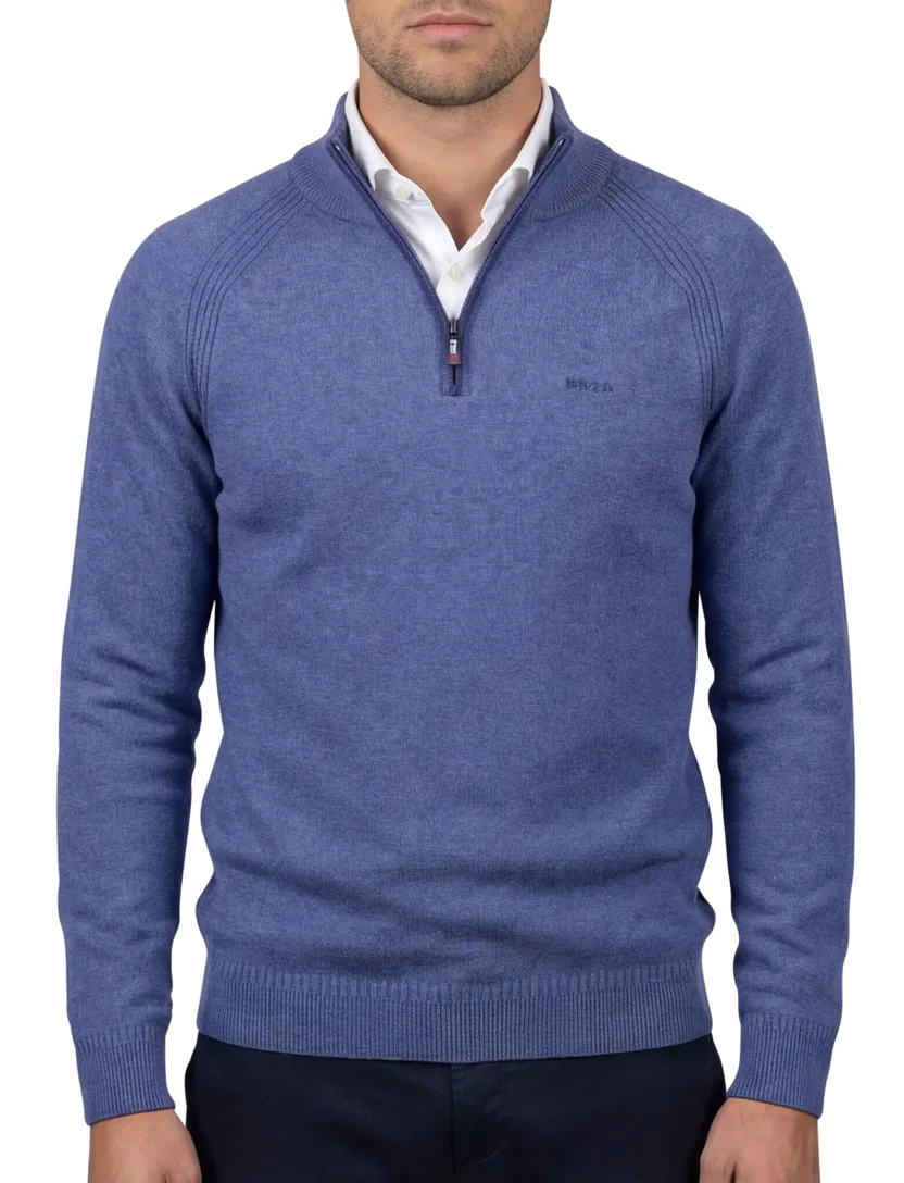 NZA blauw katoen effen half zip