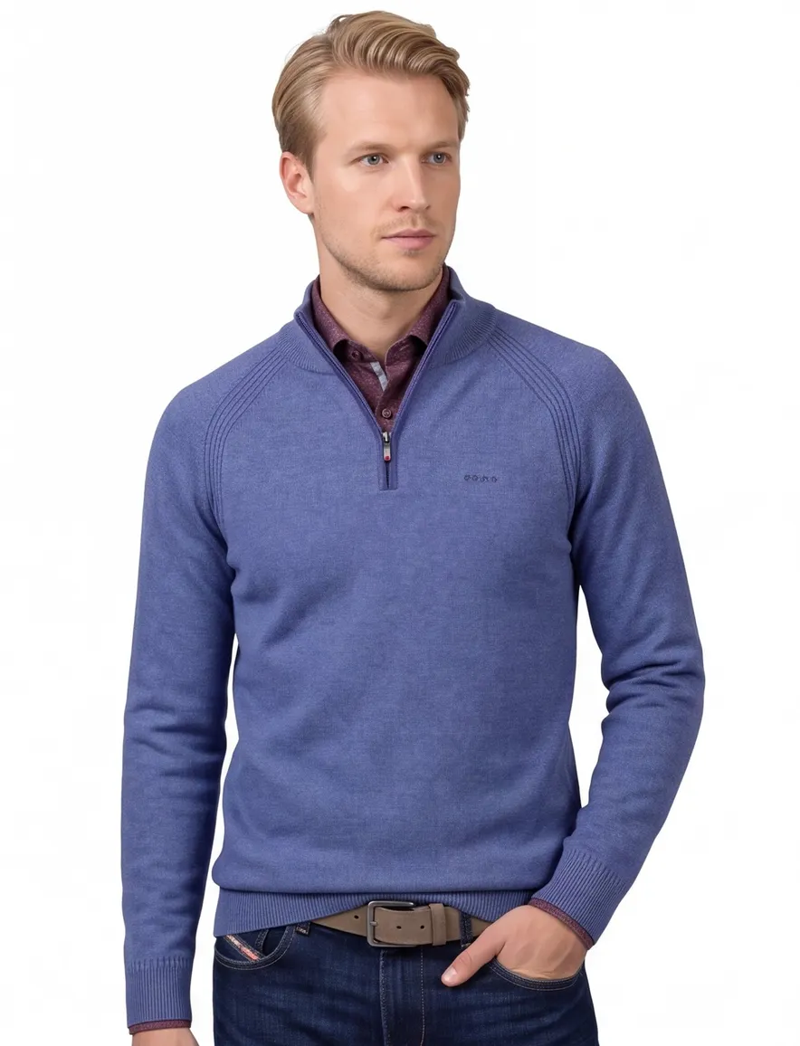 NZA blauw katoen effen half zip