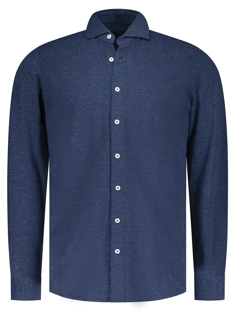 NZA overhemd donkerblauw gemêleerd semi-wide spread