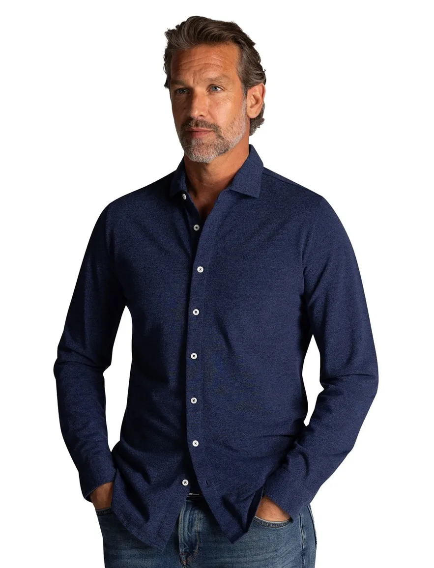 NZA overhemd donkerblauw gemêleerd lange mouw