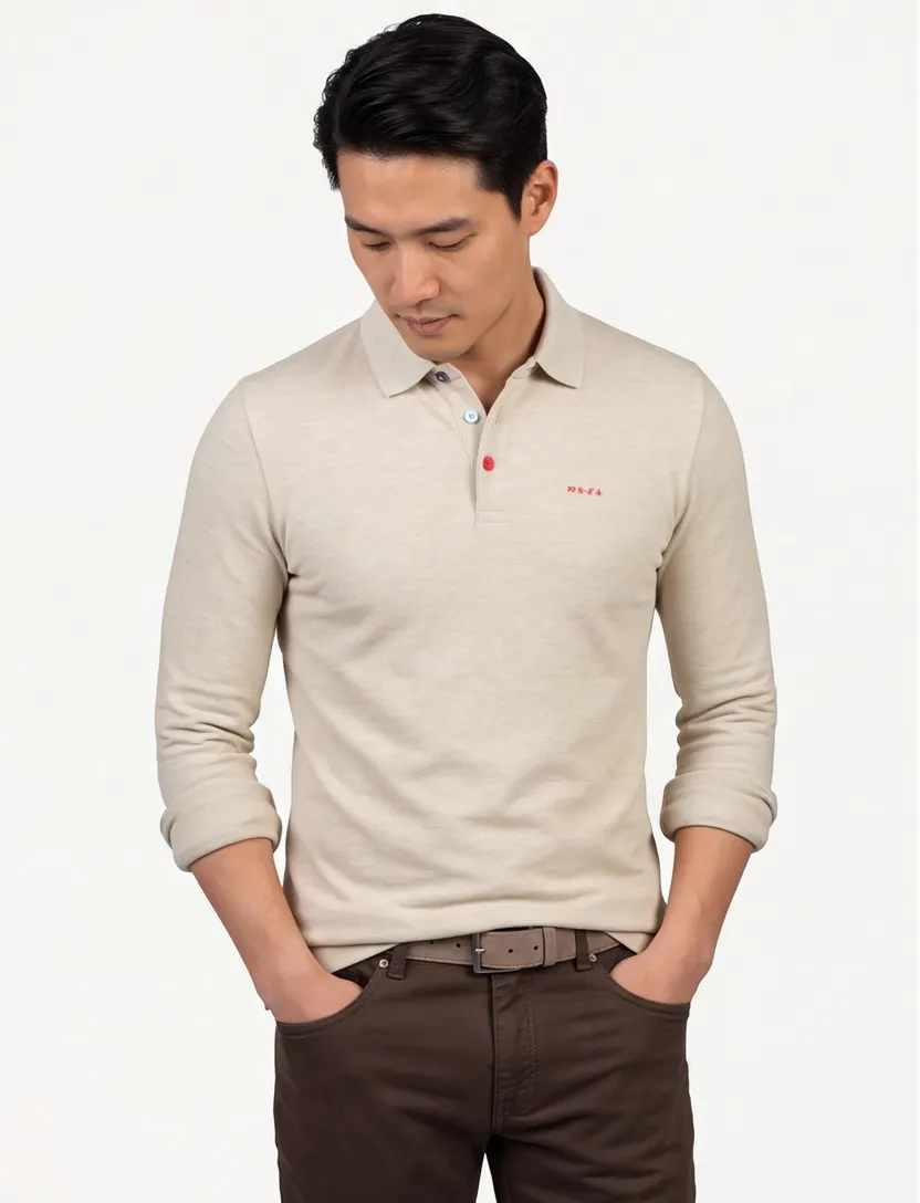 NZA polo beige lange mouw gemeleerd