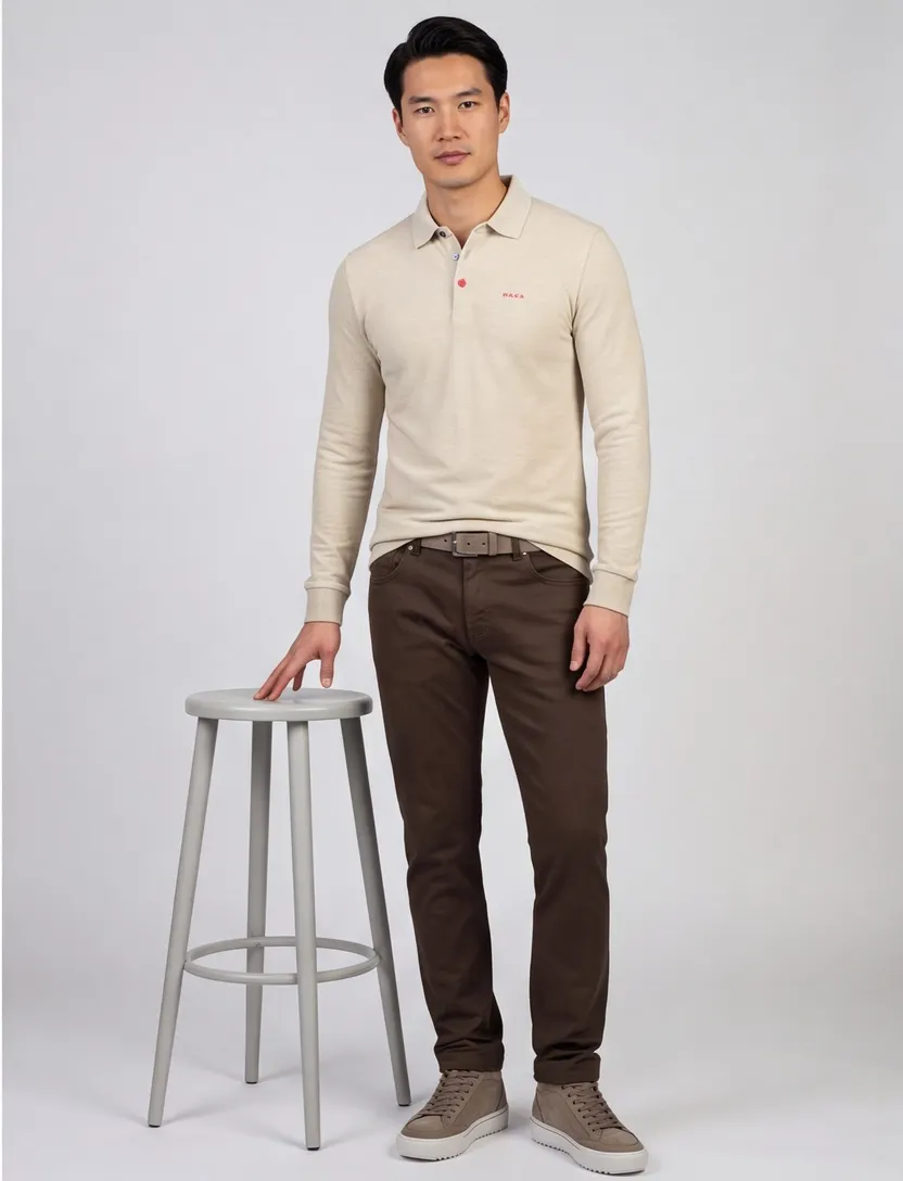 NZA polo beige lange mouw gemeleerd