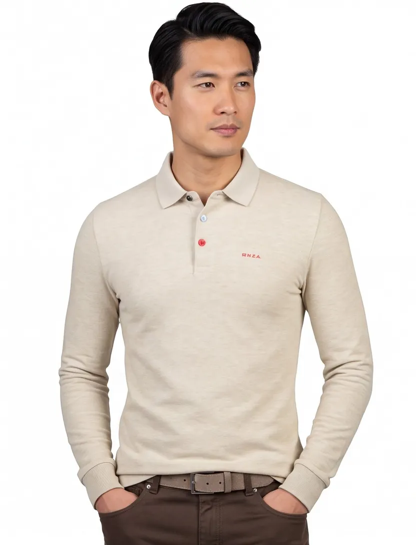 NZA polo beige lange mouw gemeleerd