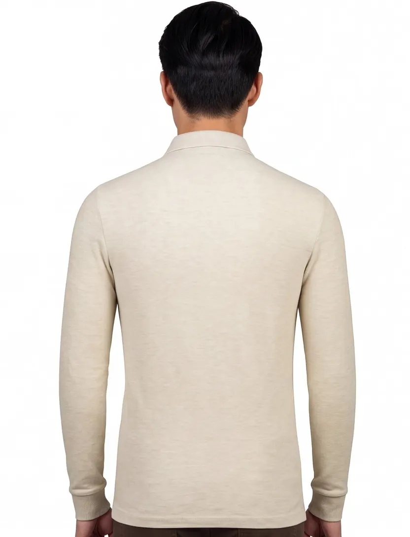NZA polo beige lange mouw gemeleerd