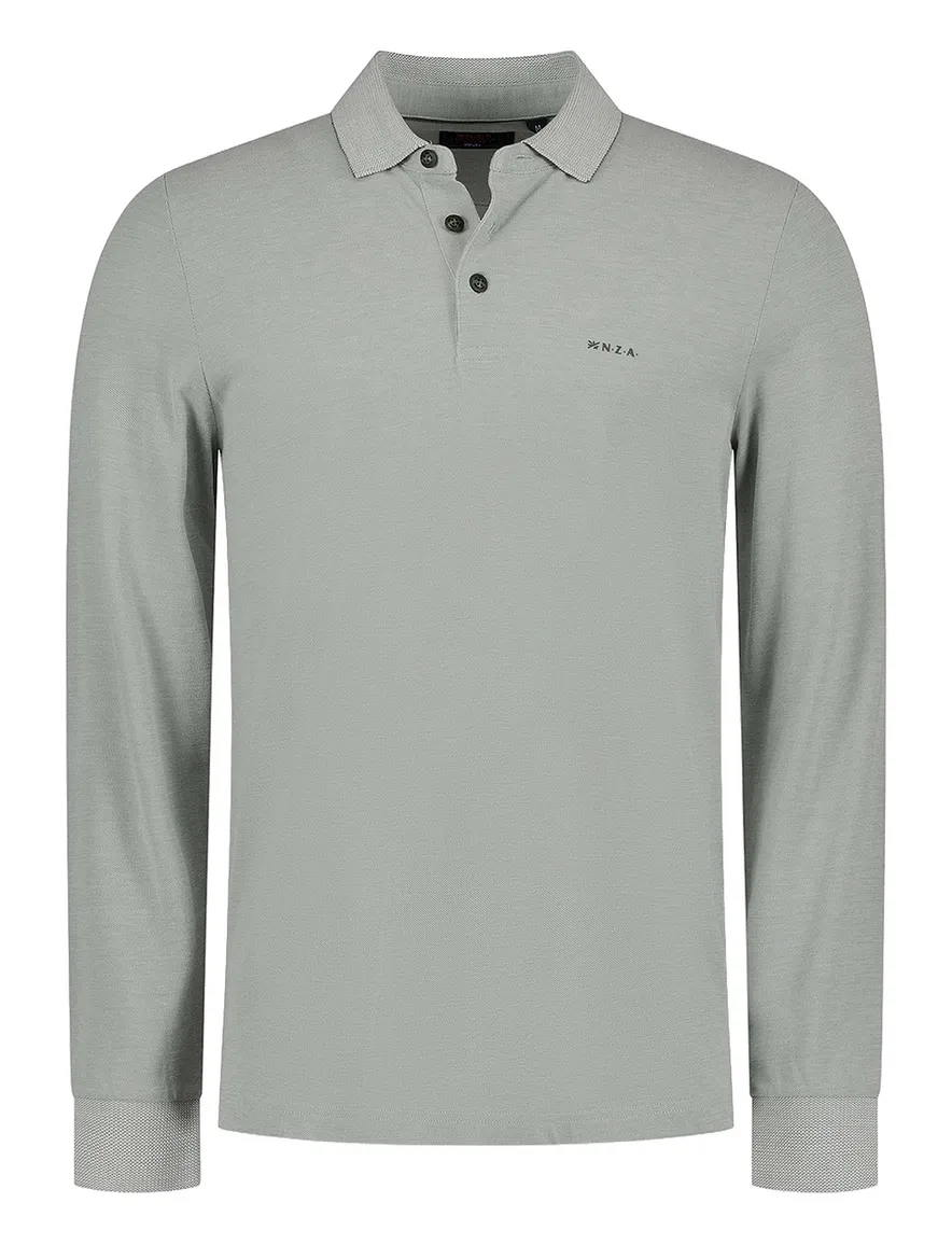 NZA polo grijs 3-knoops effen normale fit