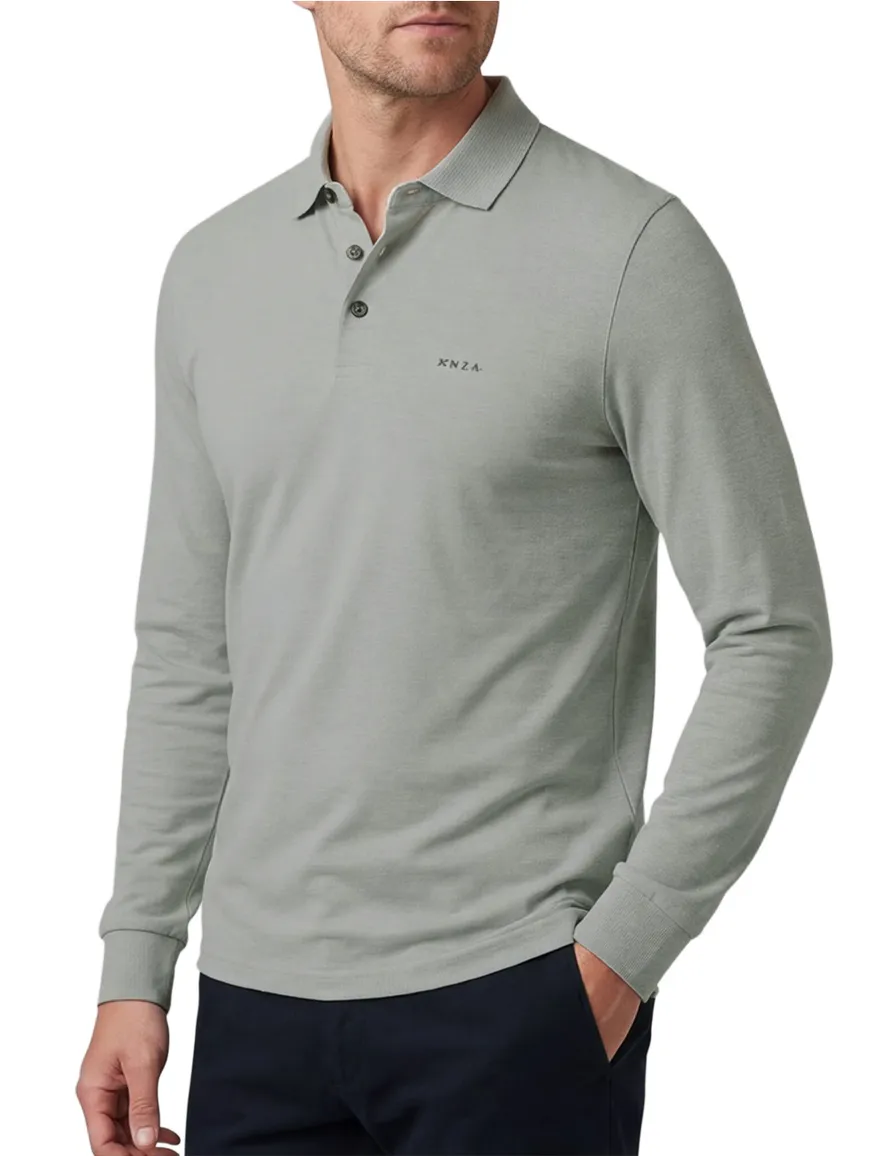 NZA polo grijs 3-knoops effen normale fit
