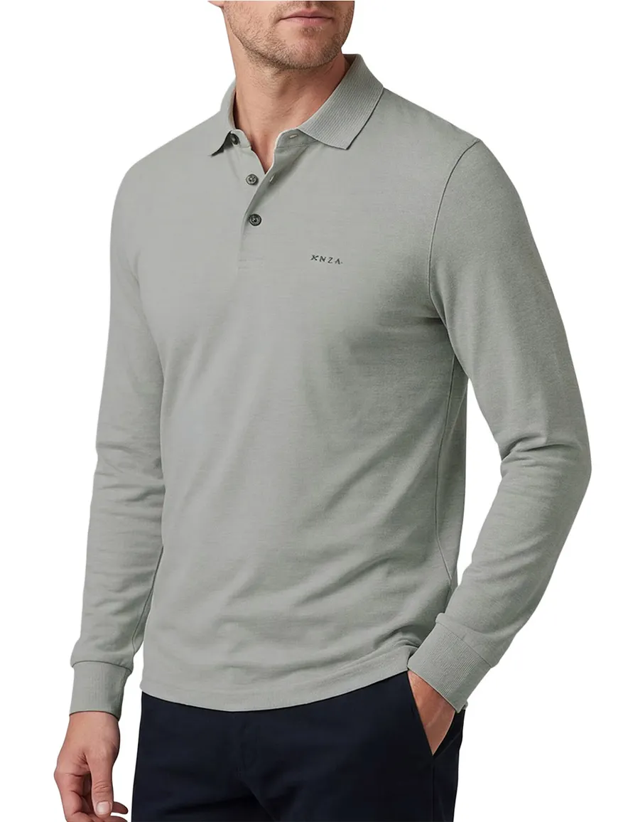 NZA polo grijs 3-knoops effen normale fit