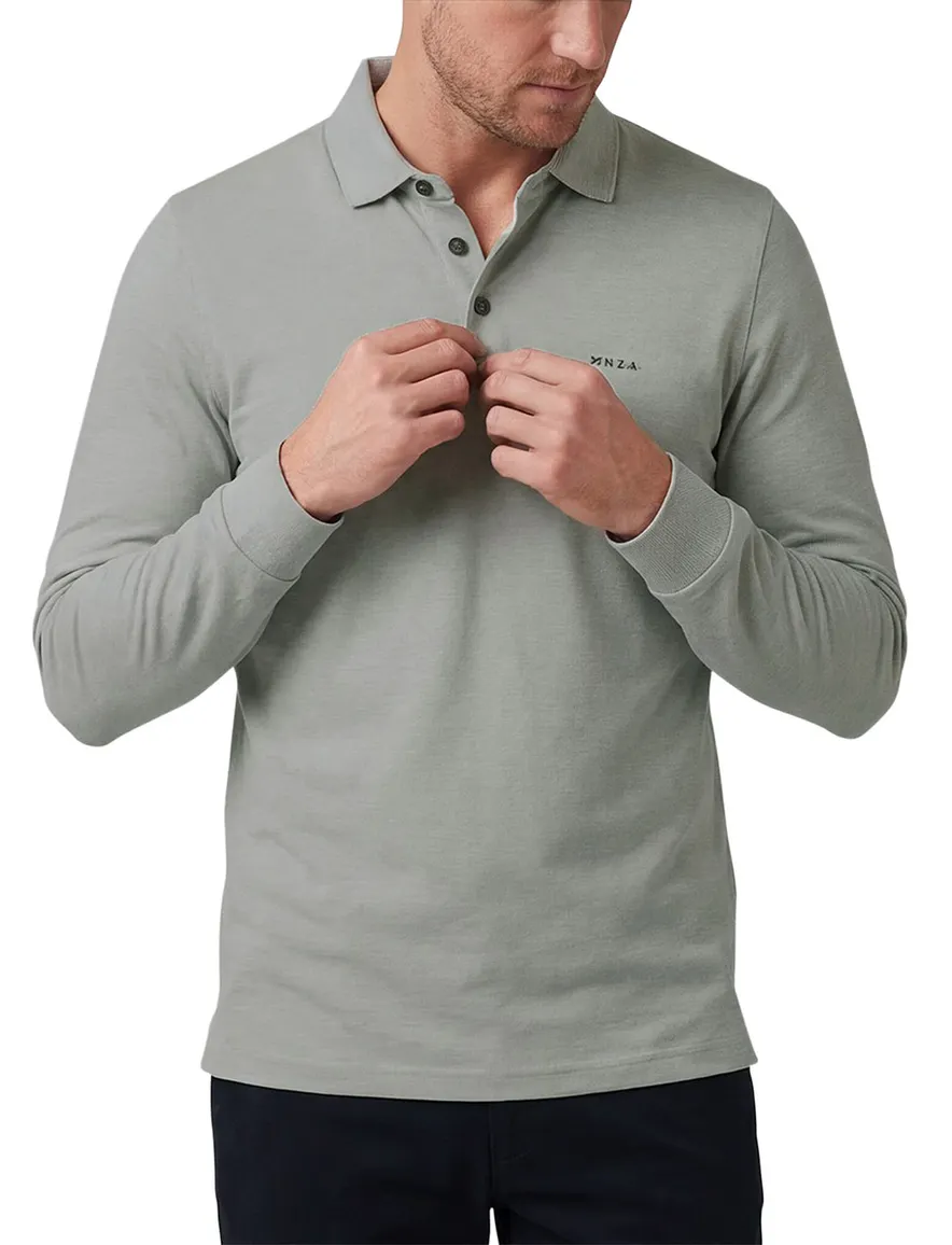 NZA polo grijs 3-knoops effen normale fit