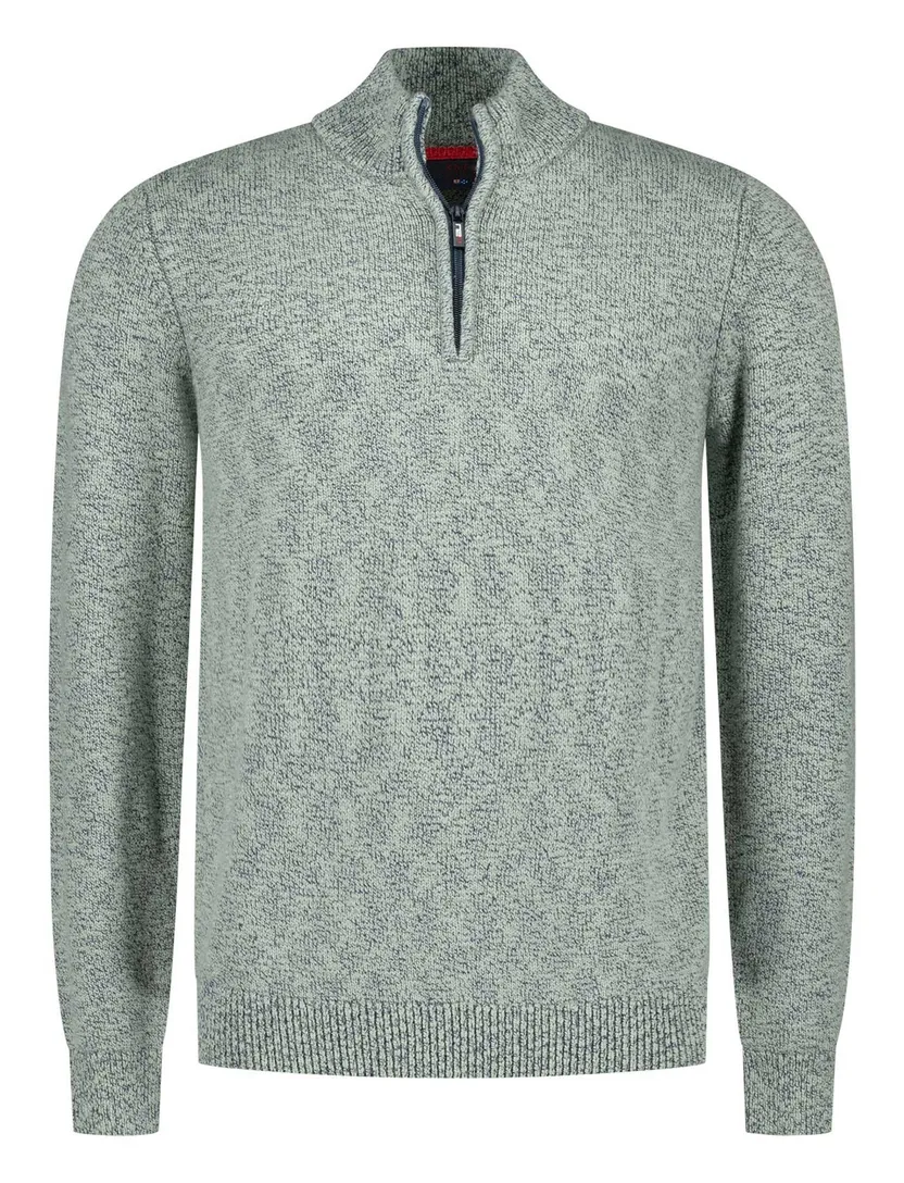 katoenen NZA trui half zip groen gemêleerd gebreid