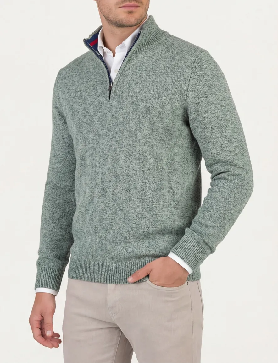 NZA trui half zip groen gebreid normale fit katoen