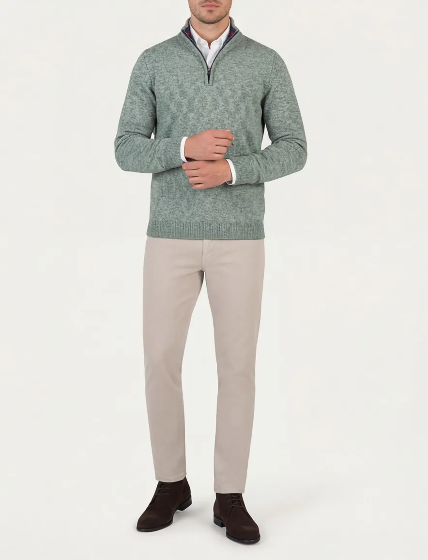 NZA trui half zip groen gebreid normale fit katoen
